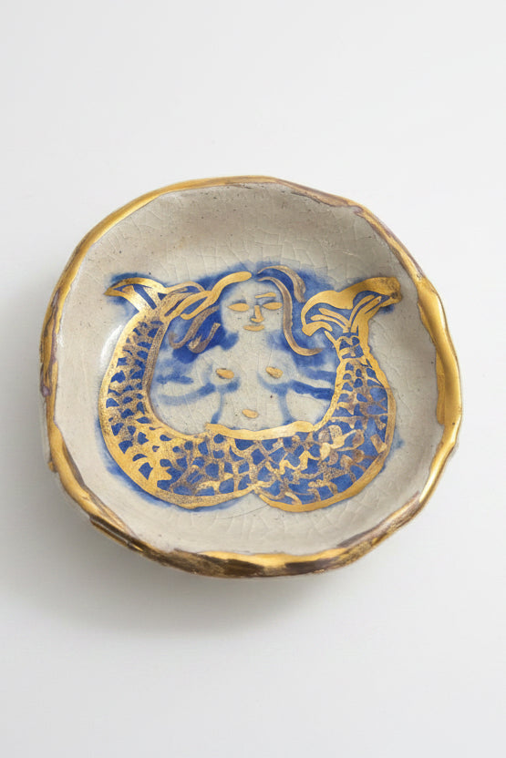 Handmade Ceramic Sirena Trinket Dish with 18K Gold Luster
